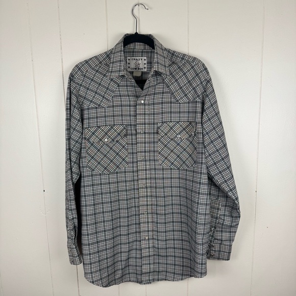 Vintage Crazy Cowboy Western Plaid Shirt with Pearl Snaps - Picture 1 of 8